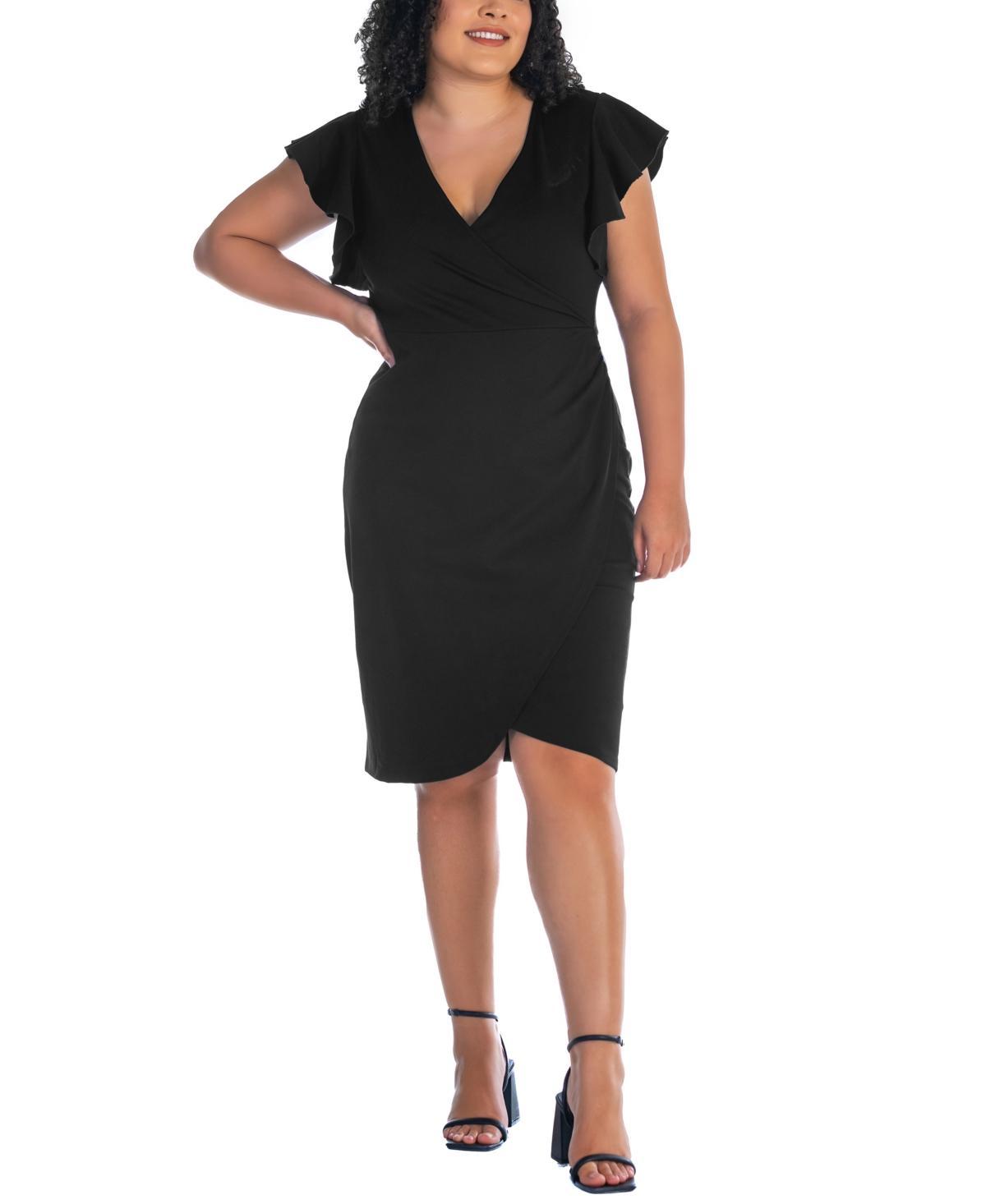 Plus Size 24Seven Comfort Apparel Ruffle Sleeve Knee Length Dress, Womens Pink Product Image