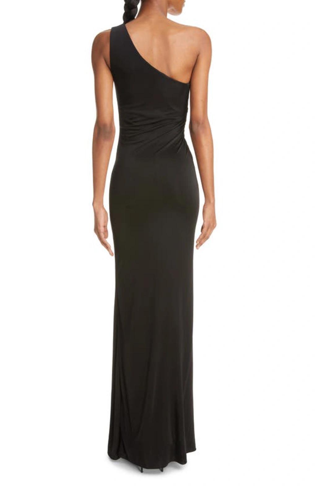 Ruched One-shoulder Gown In Black Product Image