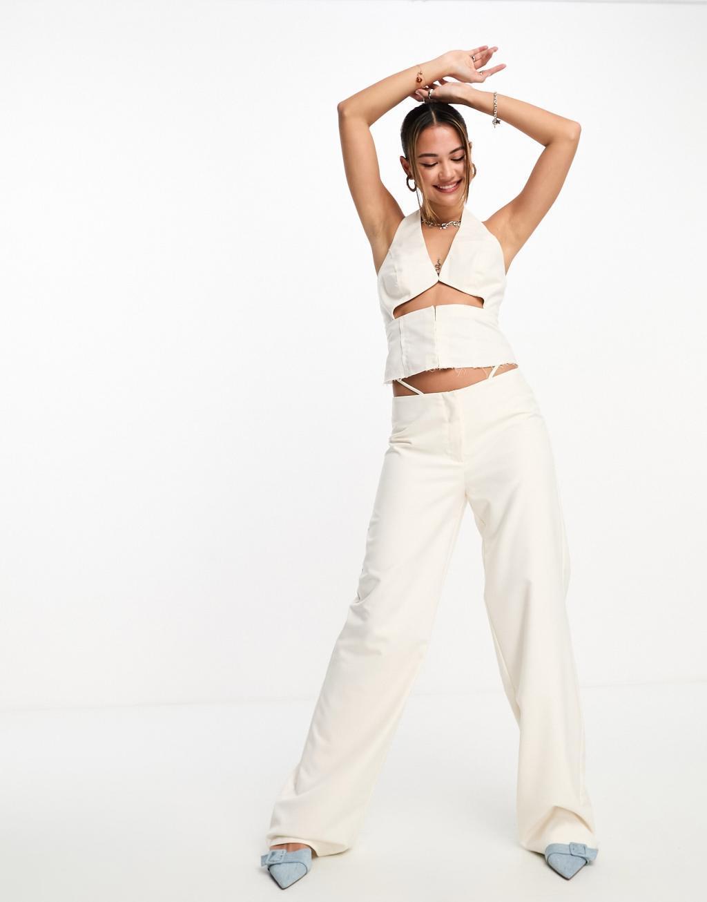 Kyo The Brand strappy waist detail pants in white - part of a set Product Image