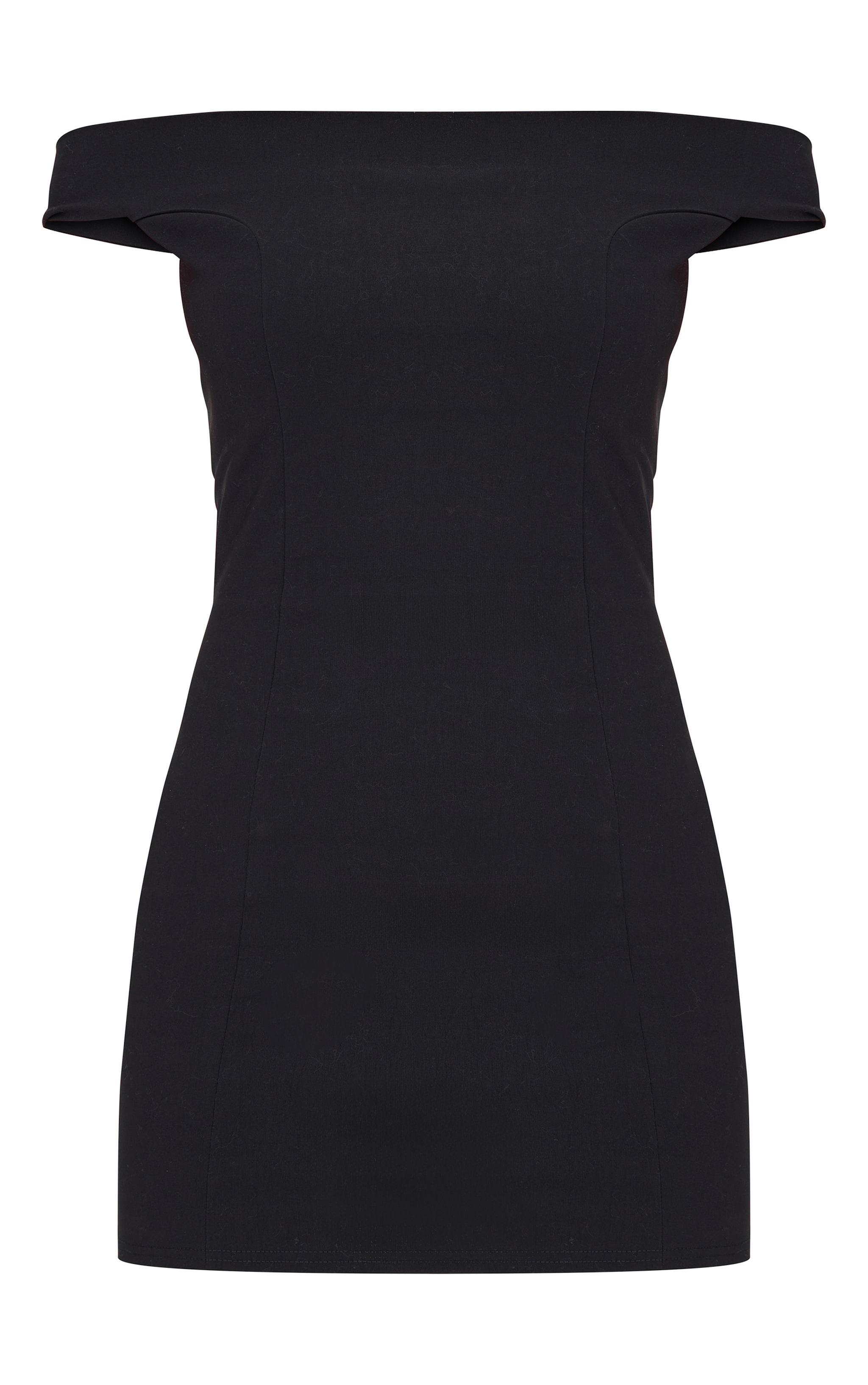  Black Stretch Woven Bardot Bodycon Dress Product Image