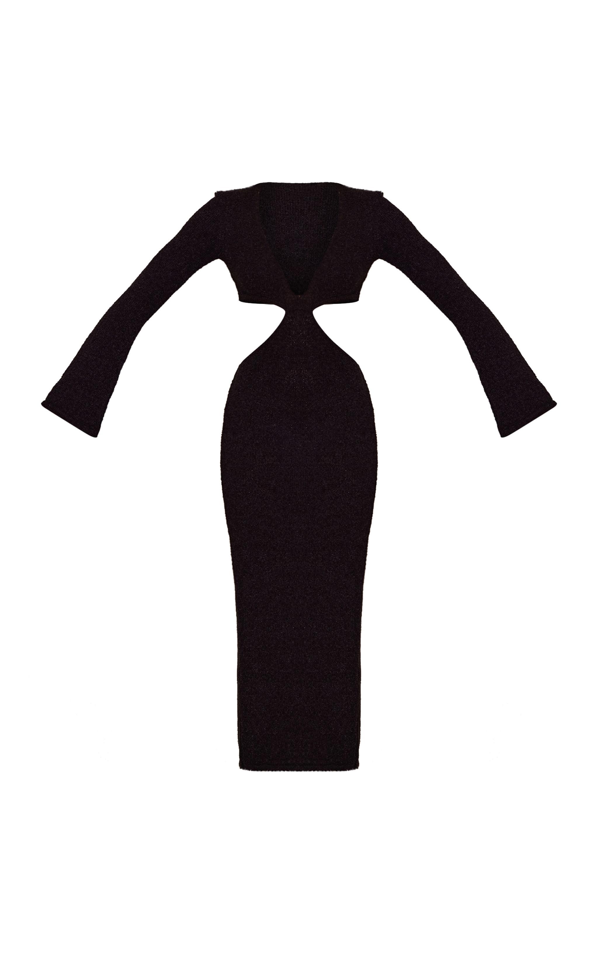 Tall Black Bobble Knit Long Sleeve Cut Out Midaxi Dress Product Image