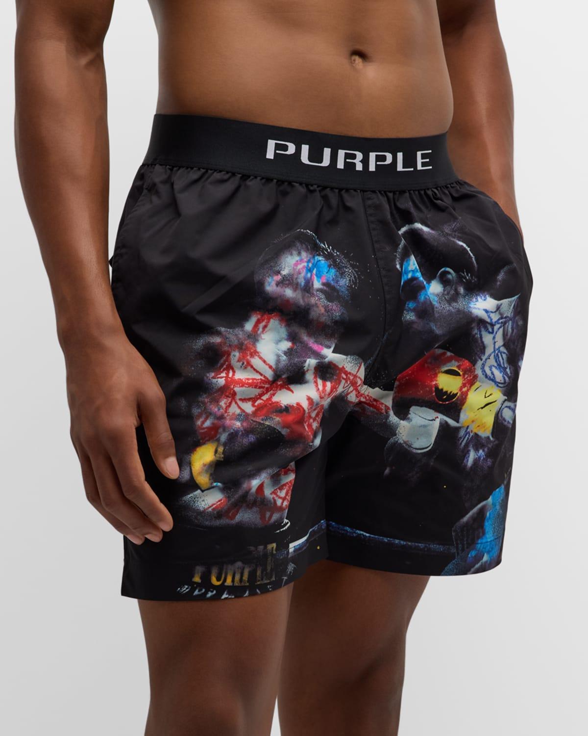 Men's Printed Logo-Band Swim Shorts Product Image