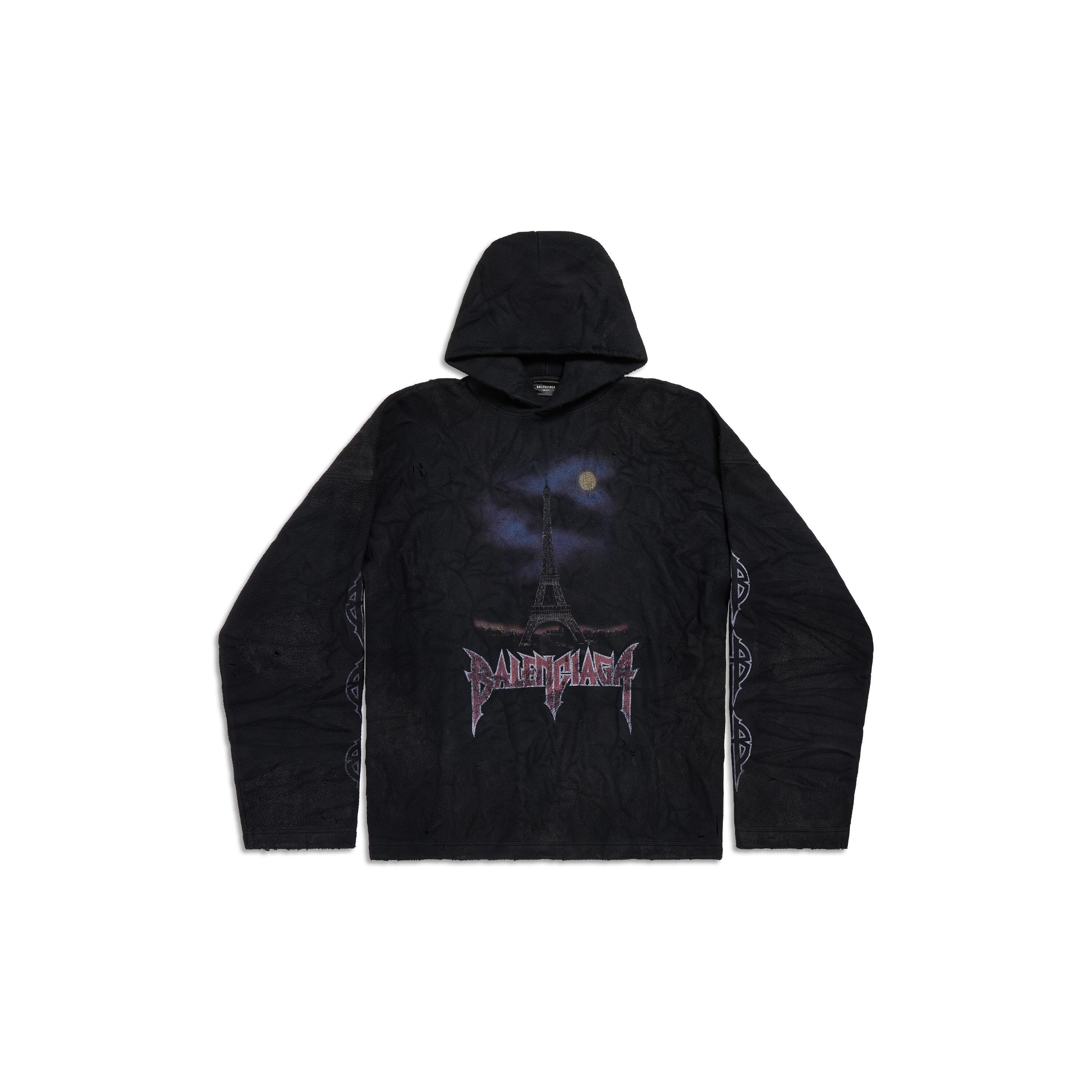 Paris Moon Crinkled Hoodie Large Fit in Black Product Image