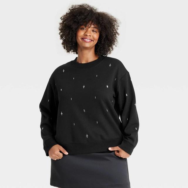 Womens Rhinestone Sweatshirt - A New Day Black 1X Product Image