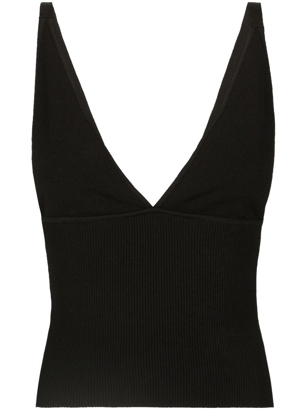 Ribbed-knit Cropped Tank Top In Nero Product Image