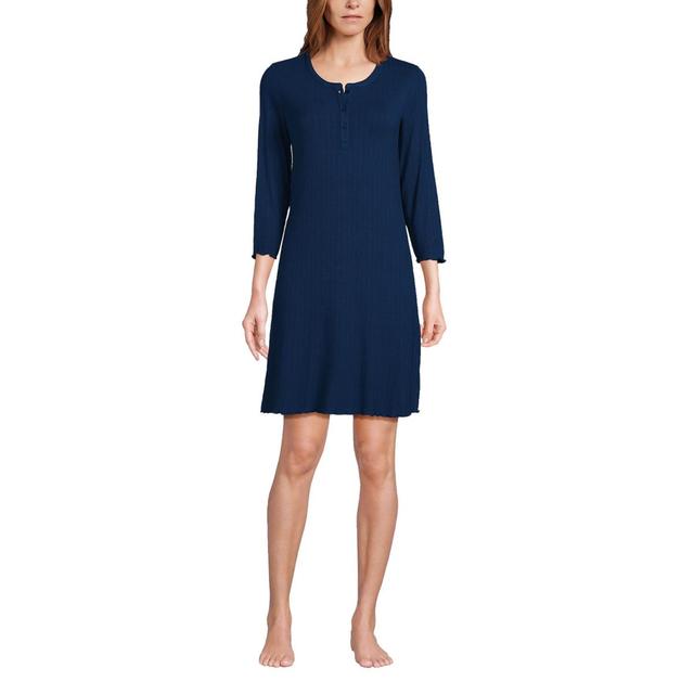 Womens Lands End Pointelle Rib 3/4 Sleeve Knee Length Nightgown Deep Blue Product Image