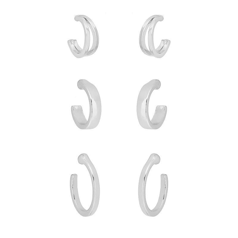 LC Lauren Conrad Silver Tone Graduated Small C-Hoop Earrings Trio, Womens, None Product Image