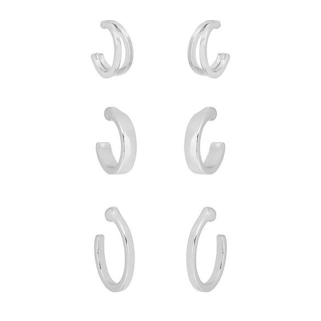 LC Lauren Conrad Silver Tone Graduated Small C-Hoop Earrings Trio, Womens, None Product Image