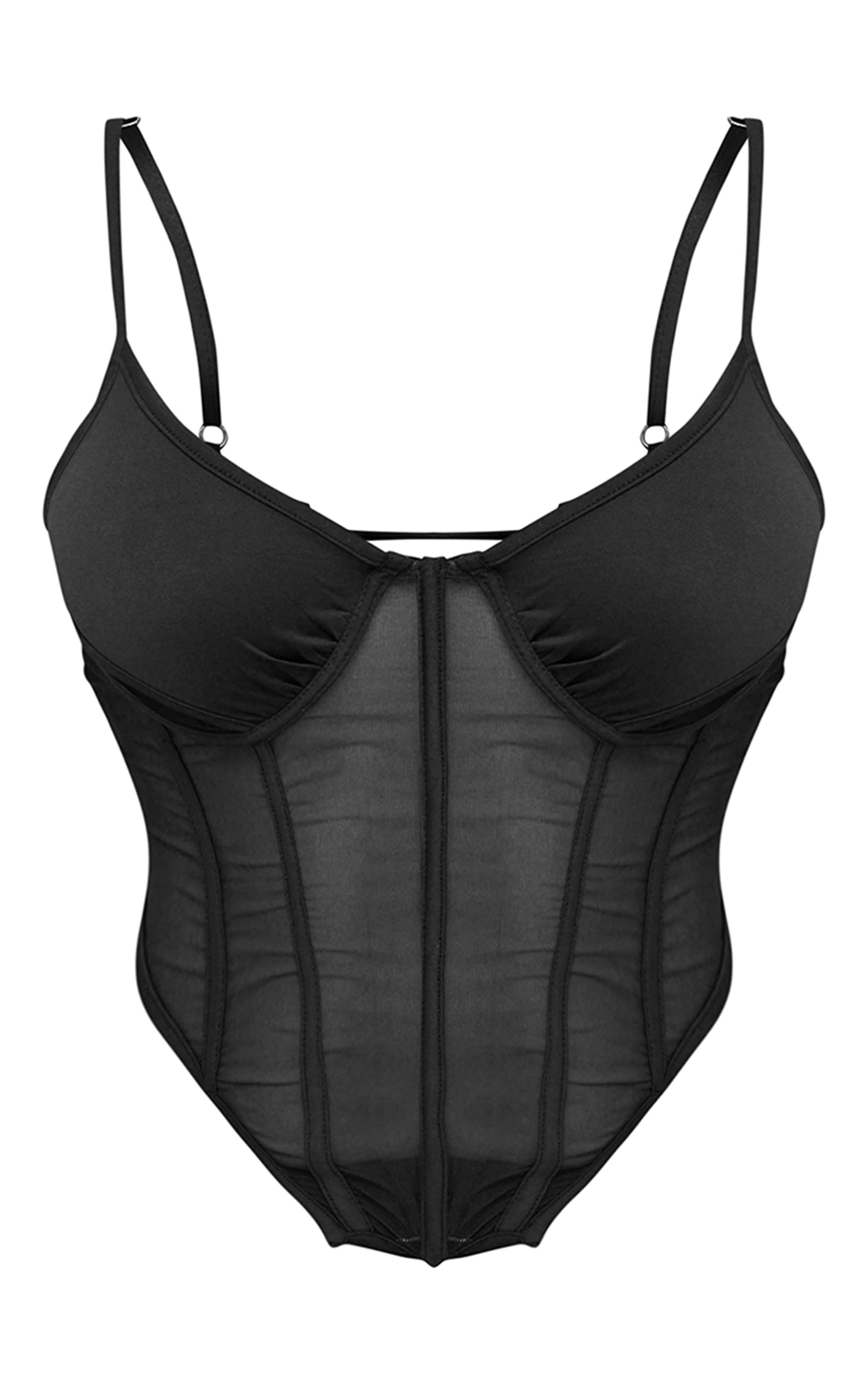 Shape Black Mesh Strappy Cup Detail Boning Corset Top Product Image