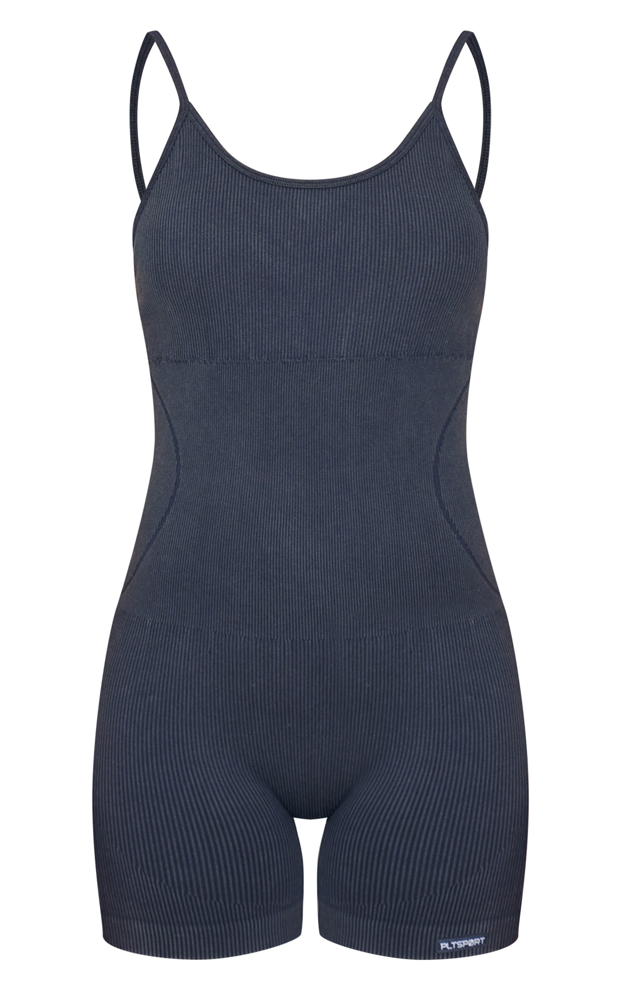 Charcoal Acid Wash Seamless Rib Mini Gym Unitard Product Image