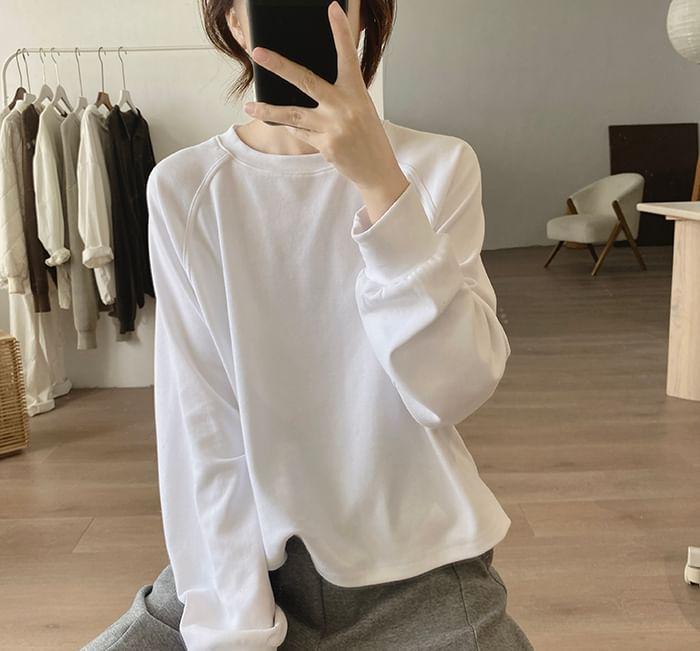 Long Sleeve Round Neck Plain Loose Sweatshirt Product Image