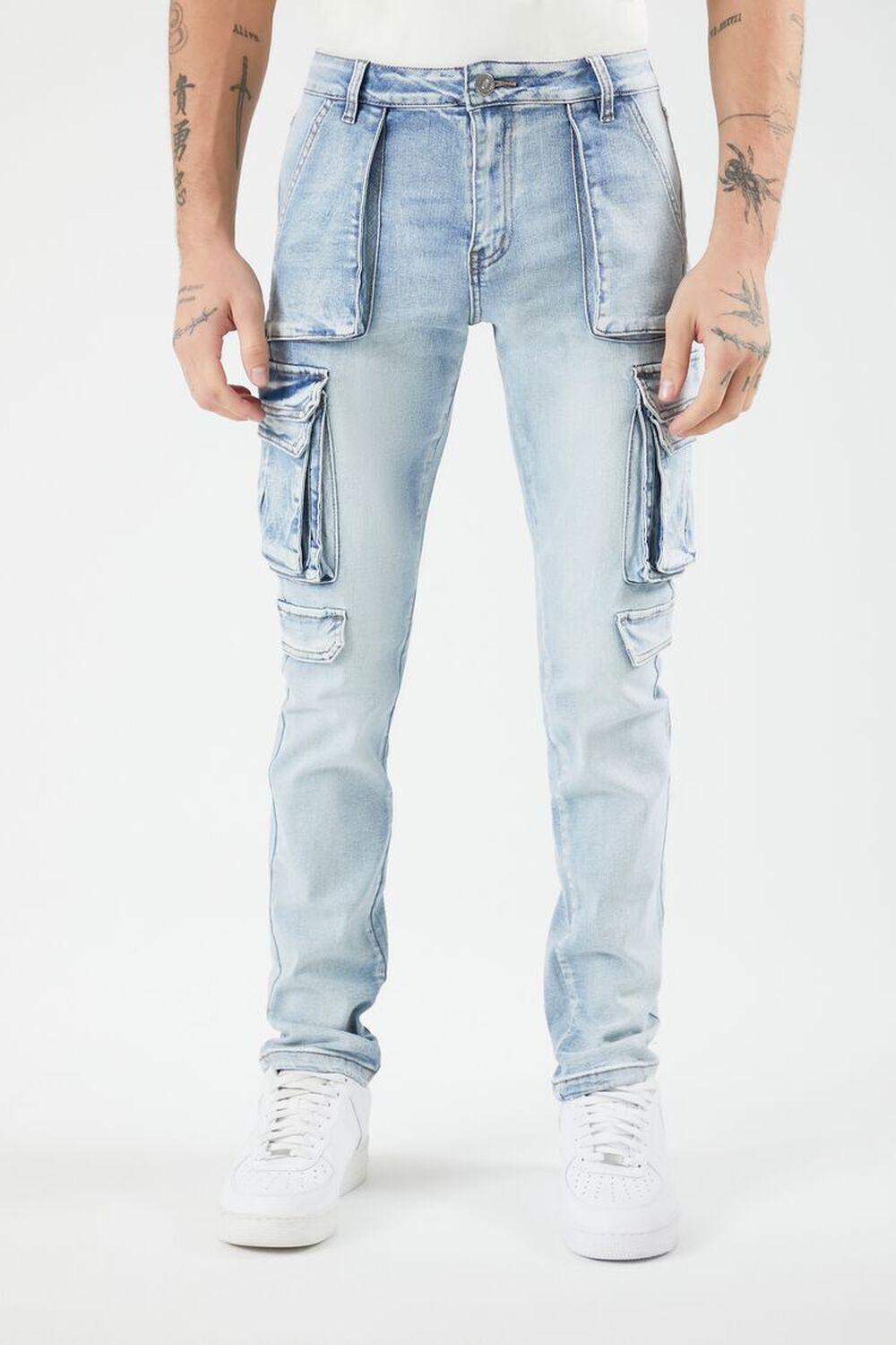 Mid-Rise Slim-Fit Cargo Jeans | Forever 21 Product Image