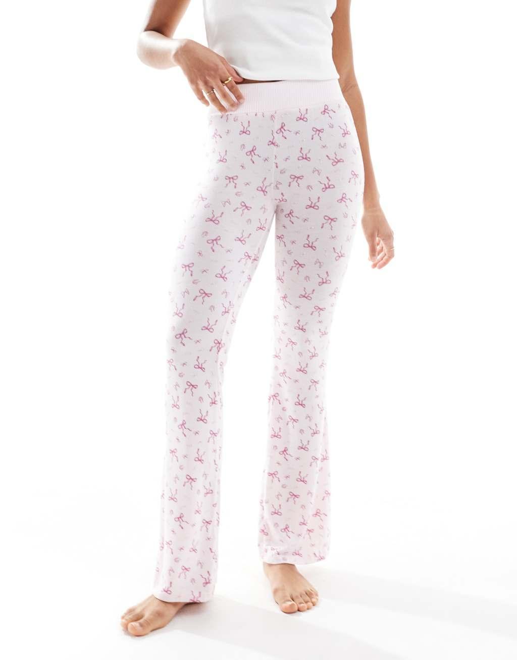 Cotton On super soft asia fit relaxed flare pajama pant in missy bows berry Product Image