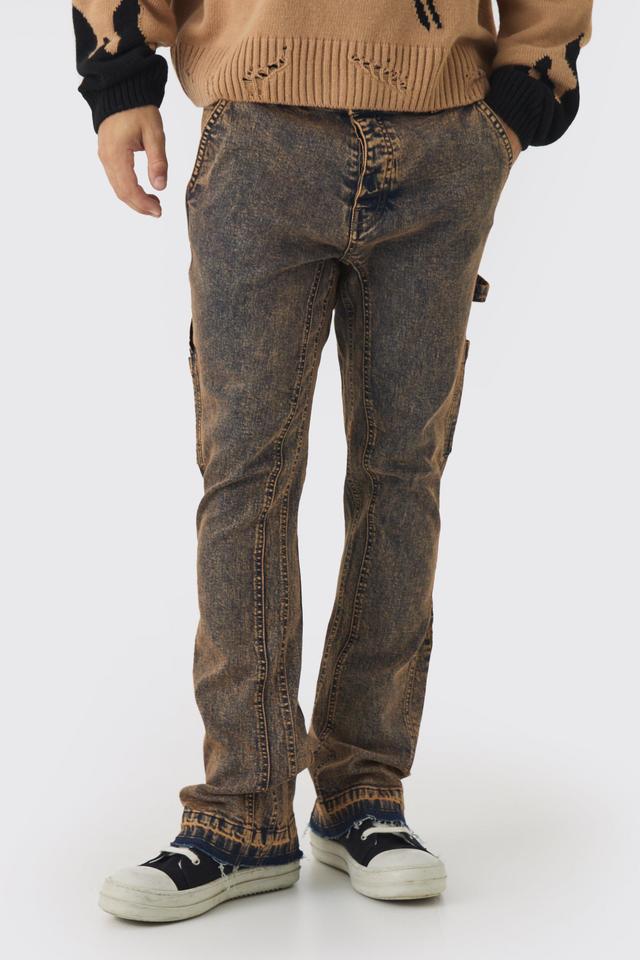 Stretch Skinny Gusset Detail Carpenter Flared Jeans | boohooMAN USA Product Image