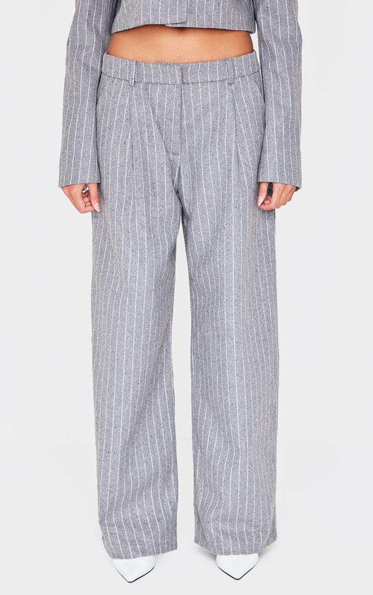 Grey Premium Pinstripe Wide Leg Pants Product Image