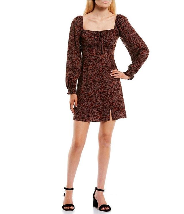 GB Animal Printed Long Sleeve Tie Front Mini Dress Product Image