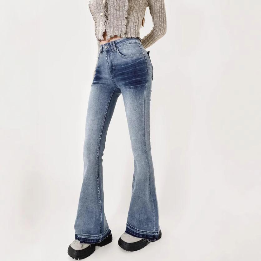 High Rise Washed Flared Jeans Product Image