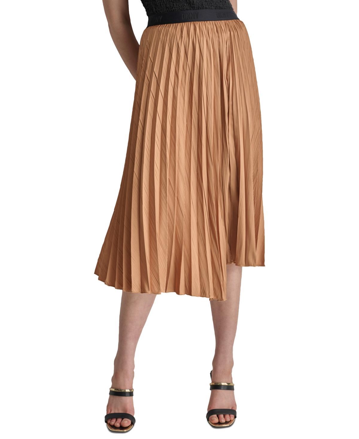 Dkny Womens Asymmetric Pleated Pull-On Midi Skirt Product Image