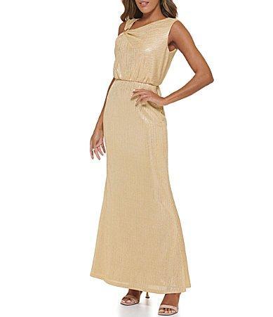 Calvin Klein Womens Asymmetric V Neck Maxi Dress - Moonstone Product Image