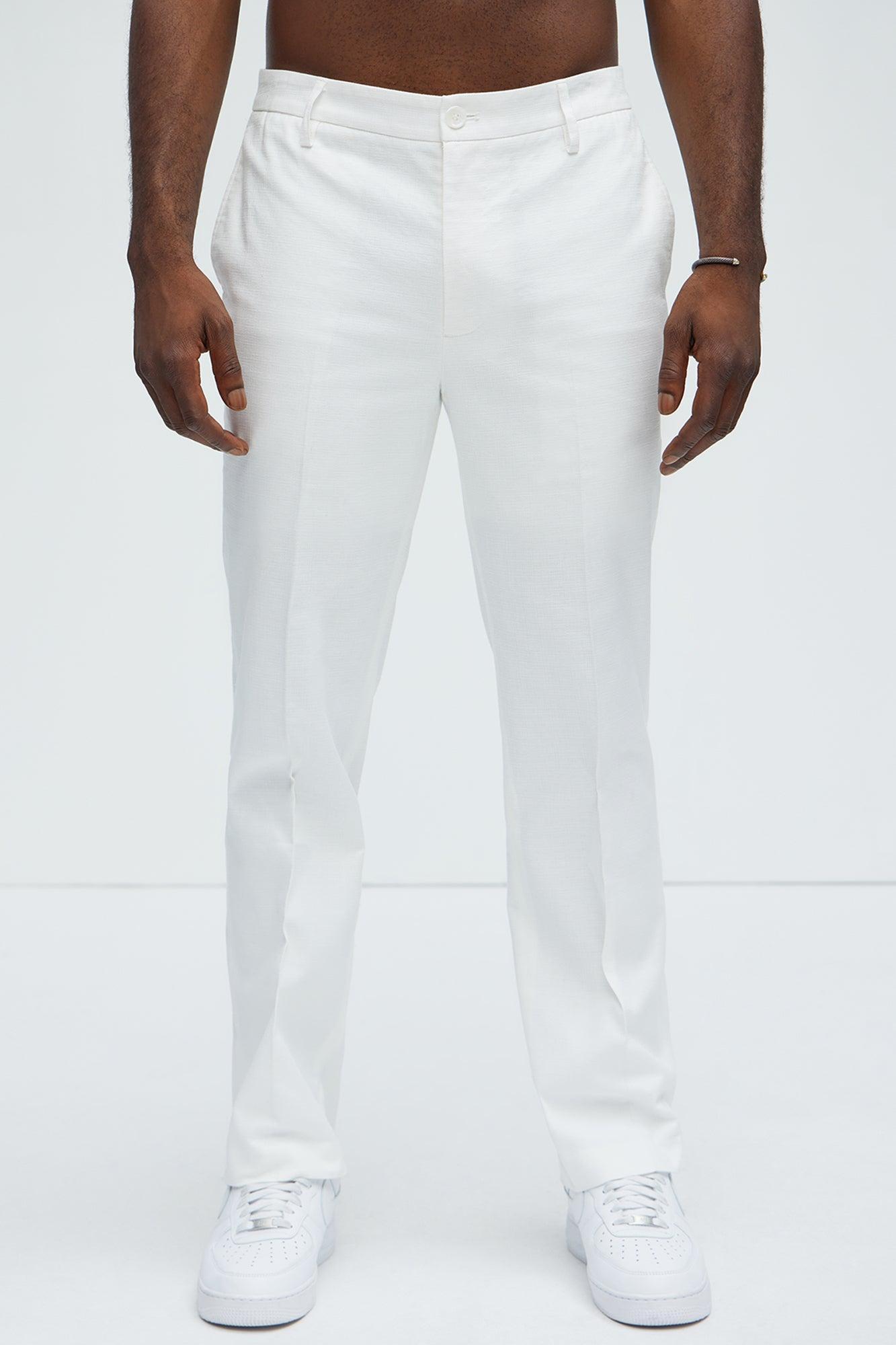 Travis Solid Texture Straight Trousers - Off White Product Image