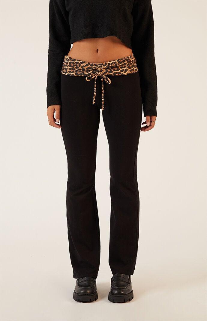 Women's Leopard Print Fold-Over Flare Pants Product Image