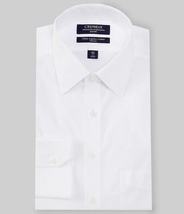 Cremieux Slim Fit Non-Iron Point Collar Mitered Cuff Solid Pinpoint Dress Shirt Product Image