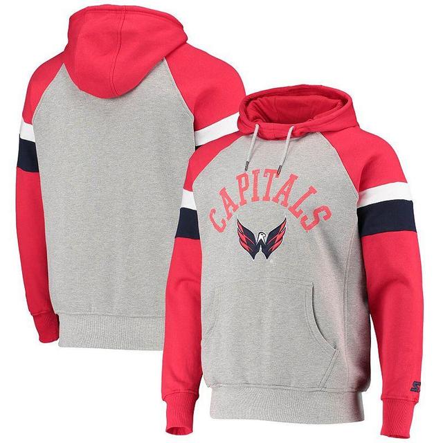 Mens Starter Heathered Gray/Red Washington Capitals Homerun Raglan Pullover Hoodie Product Image