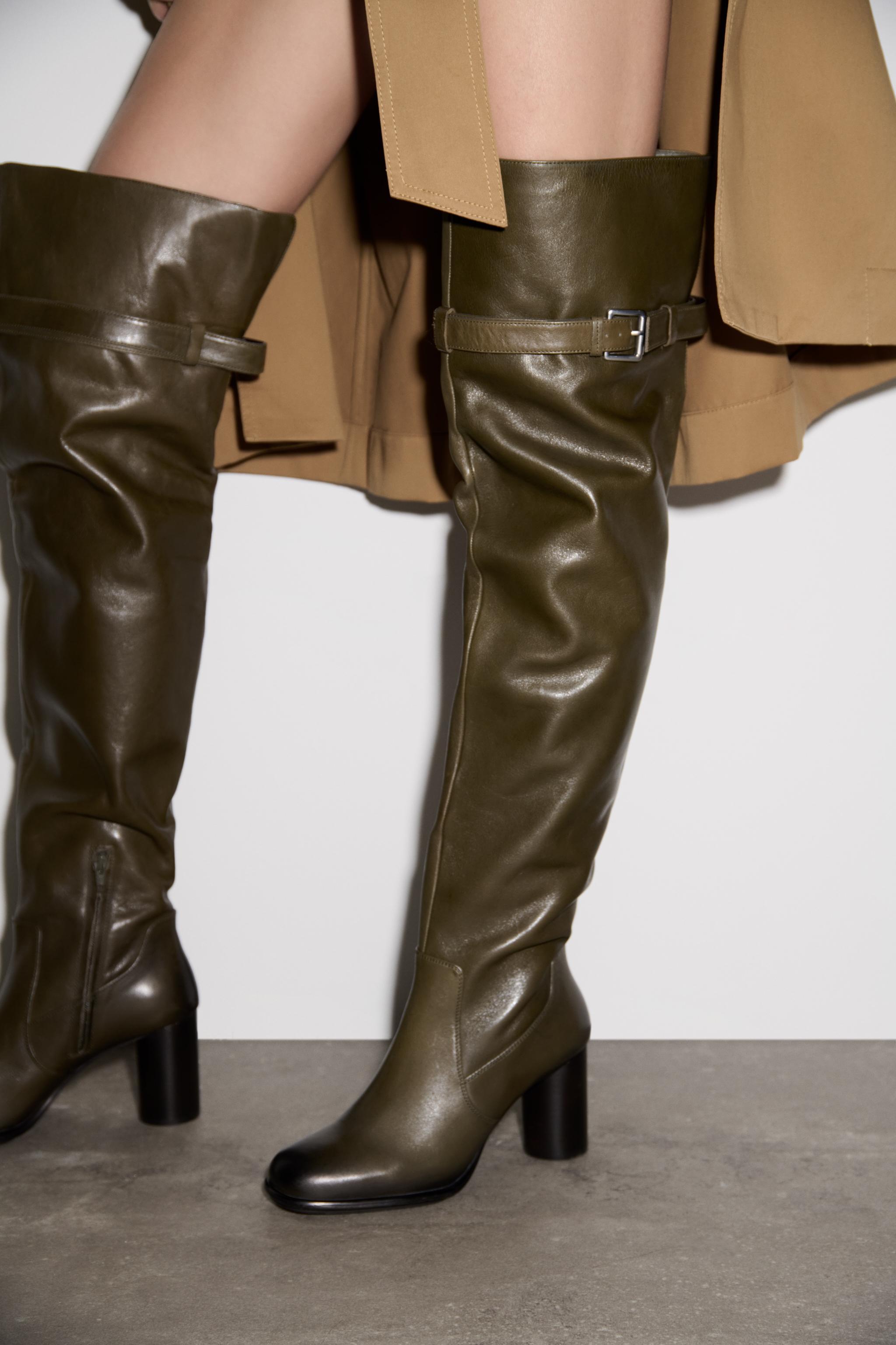 HEELED LEATHER KNEE HIGH BOOTS product image