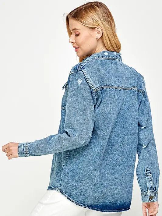 Women's Distressed Denim Wash Jacket Product Image