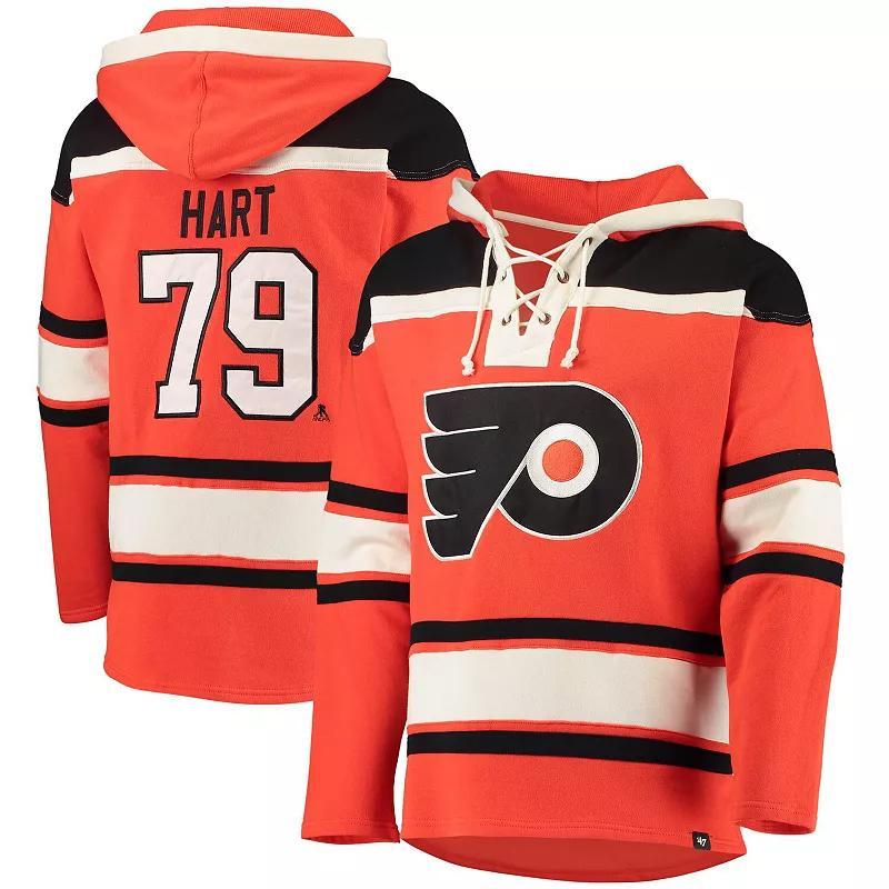 Mens Carter Hart Orange Philadelphia Flyers Player Name and Number Lacer Pullover Hoodie Product Image