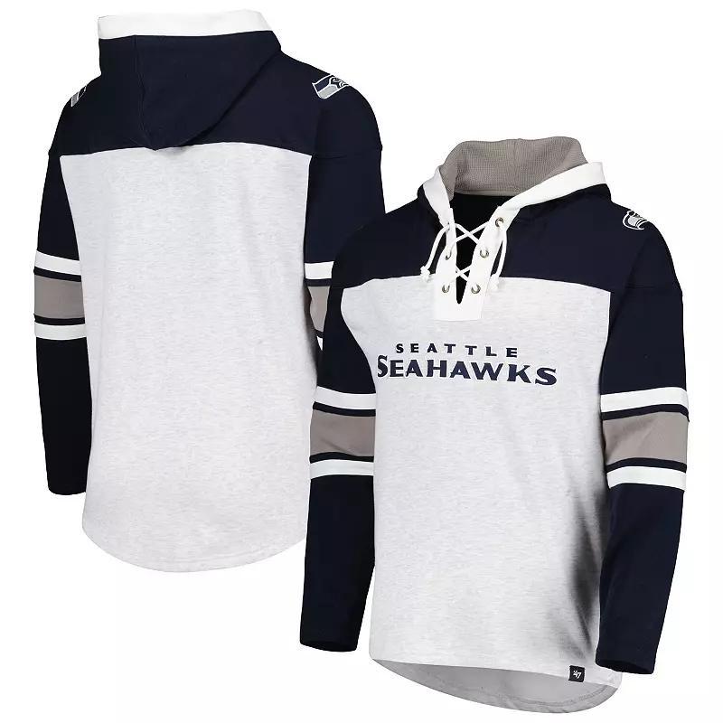 Mens 47 Brand Seattle Seahawks Heather Gray Gridiron Lace-Up Pullover Hoodie Product Image