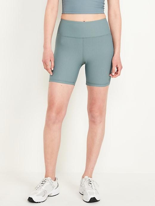 High-Waisted PowerSoft Ribbed Biker Shorts -- 6-inch inseam Product Image