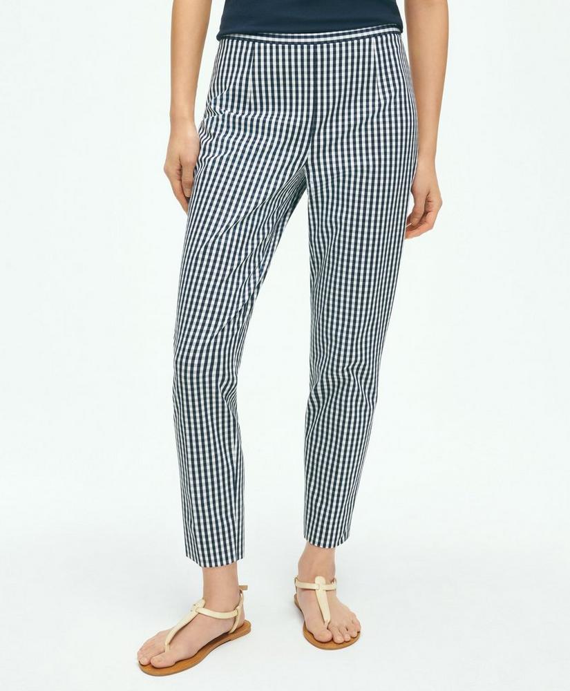 Gingham Side-Zip Pant In Bi-Stretch Cotton Twill Product Image