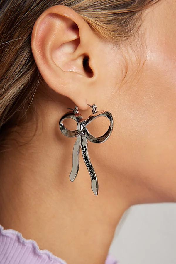 Sweetheart Bow Hoop Earring Womens at Urban Outfitters Product Image