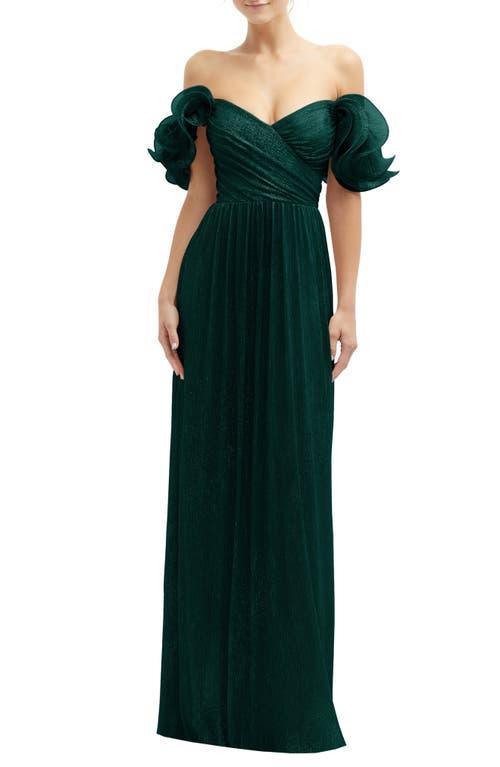 After Six Ruffle Off the Shoulder Metallic Column Gown Product Image