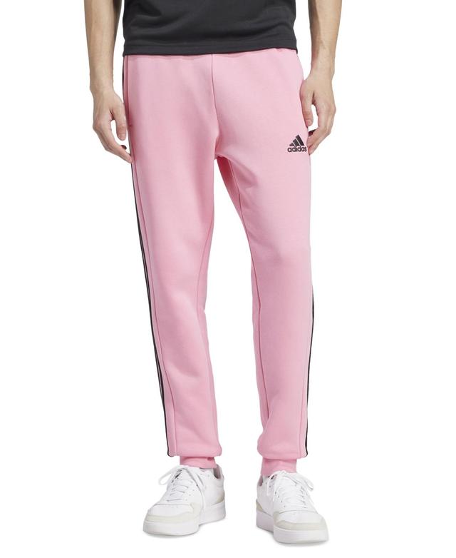 adidas Mens Cotton Fleece Stripe Logo Joggers - Easy Pink Product Image