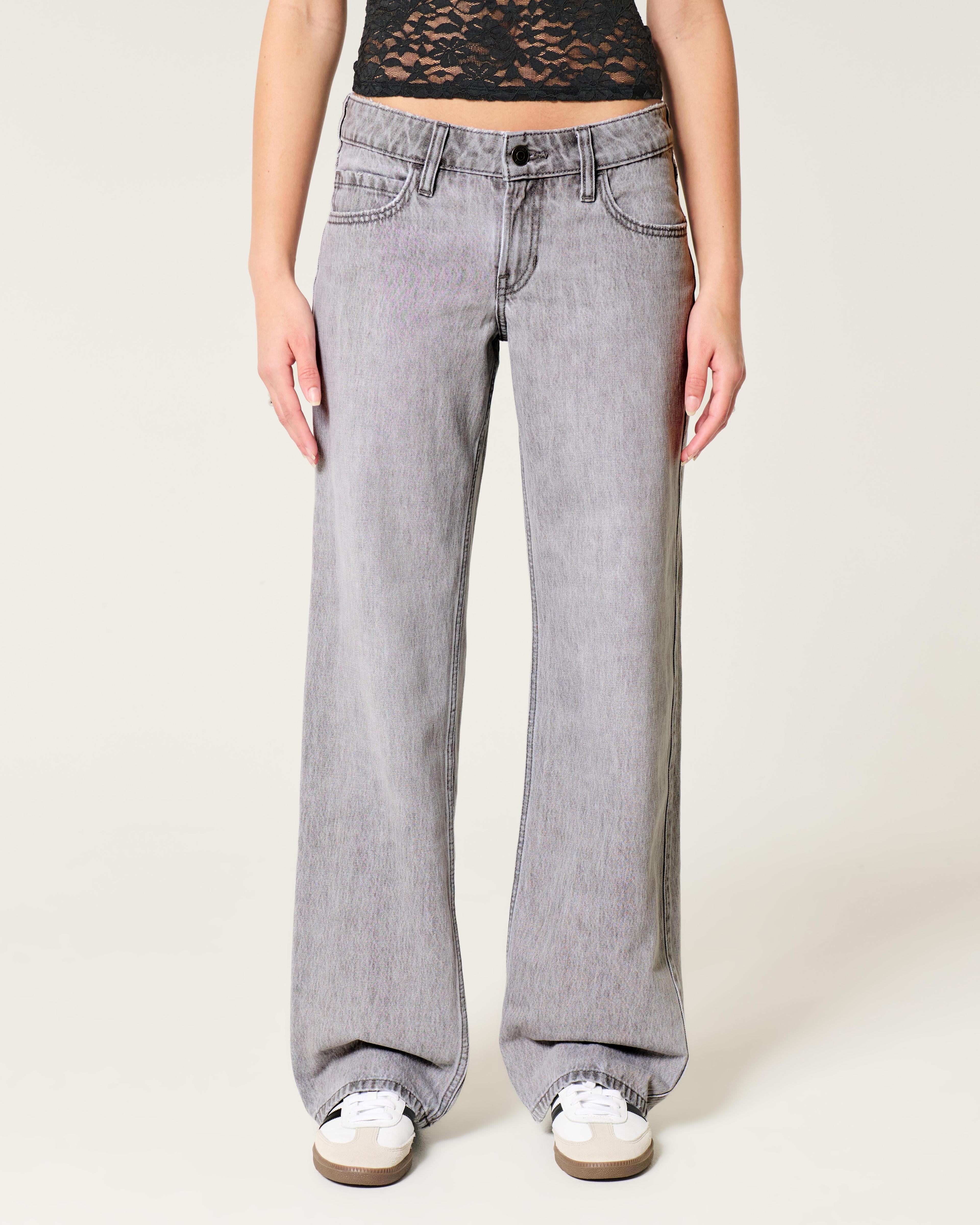 Low-Rise Grey Baggy Jeans Product Image