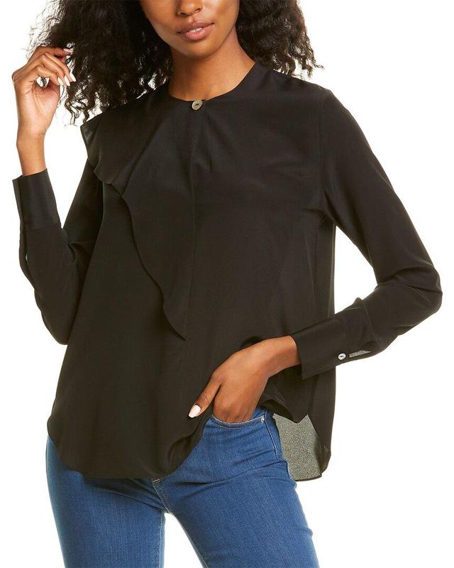 VINCE Asymmetric Flutter Silk Blouse In Black Product Image