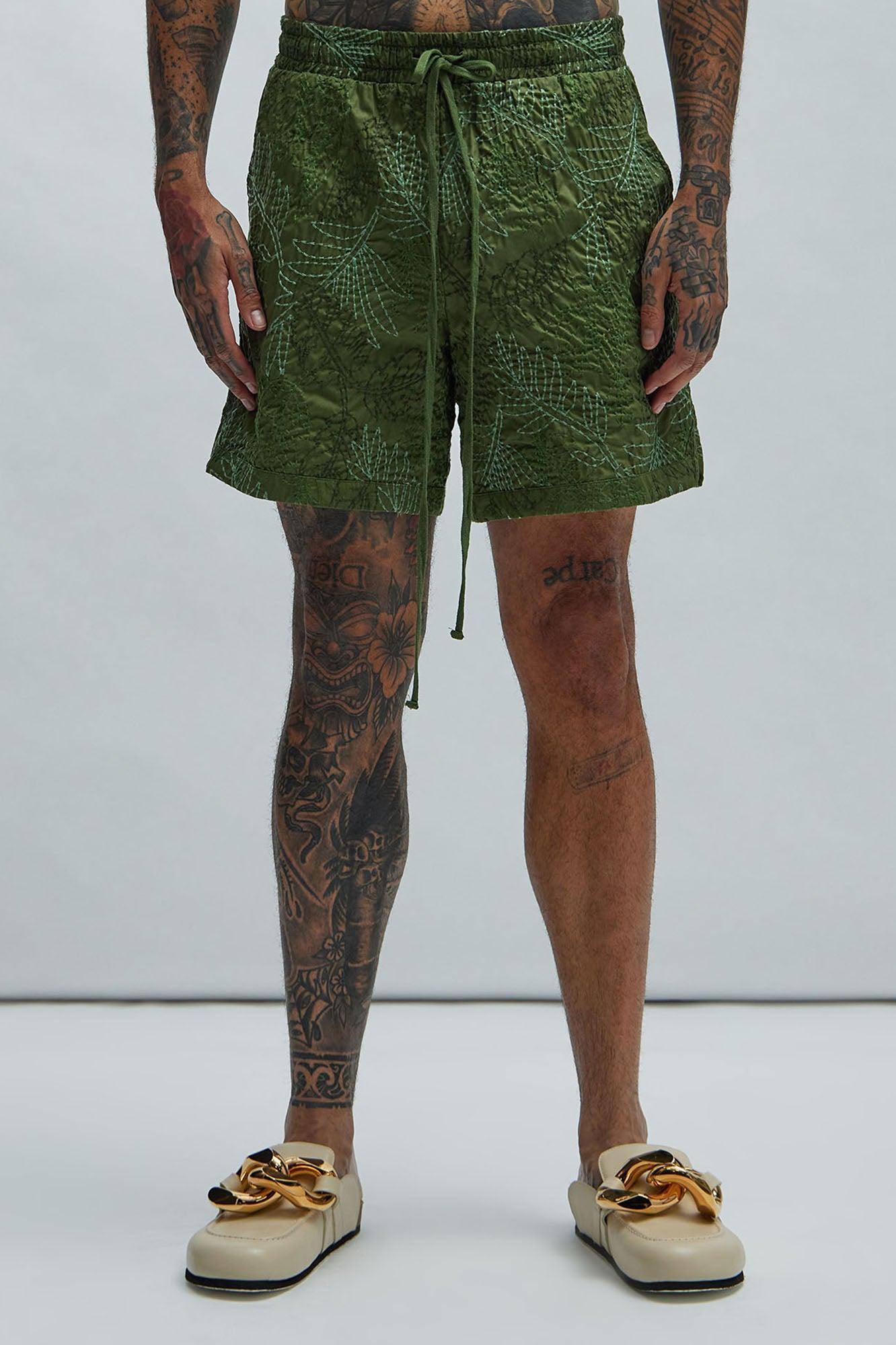 Come Thru Embroidery Shorts - Green/combo Product Image