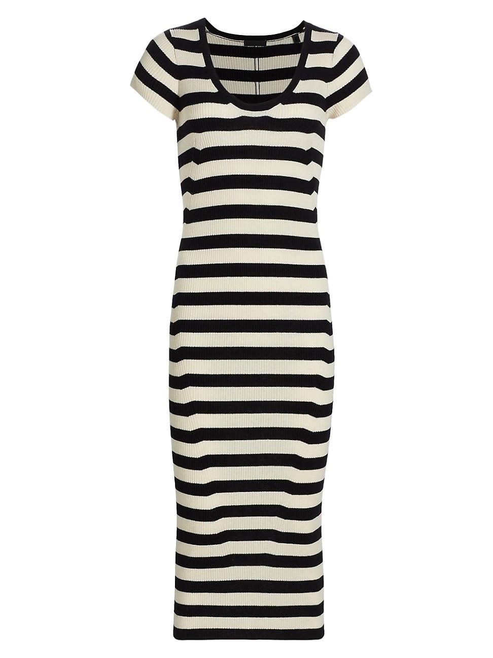 Womens Striped Wool Knit Short-Sleeve Sweaterdress Product Image