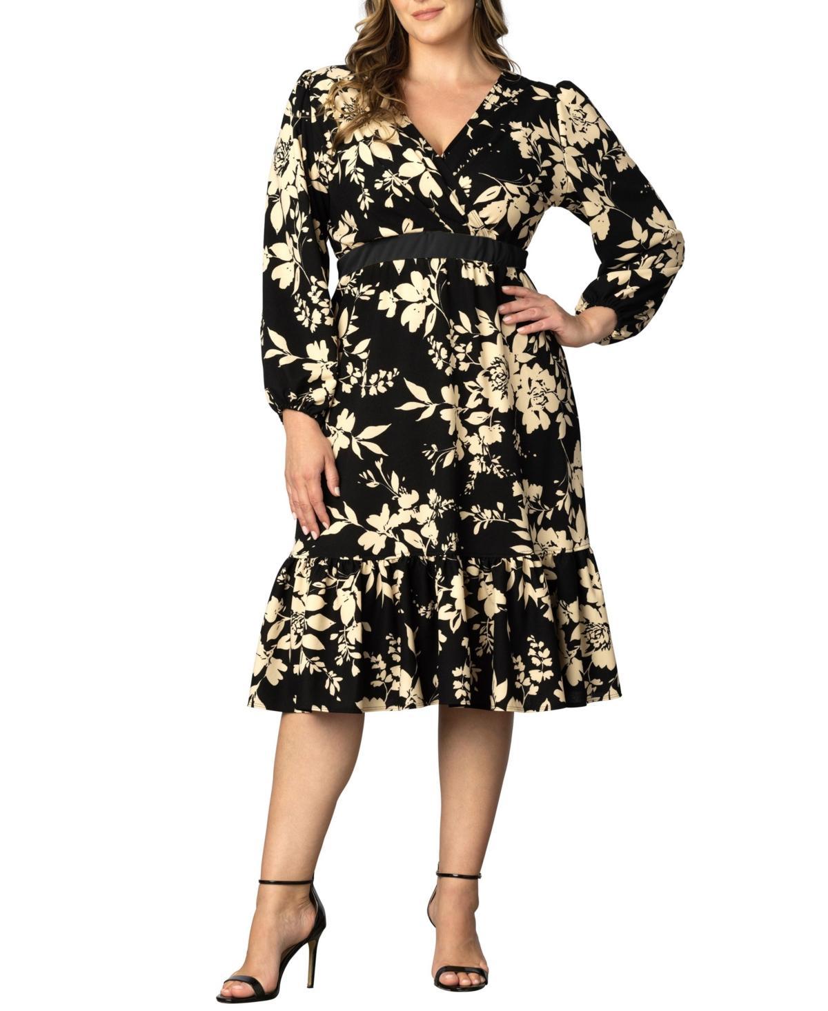 Kiyonna Portia Long Sleeve Midi Faux Wrap Cocktail Dress Product Image