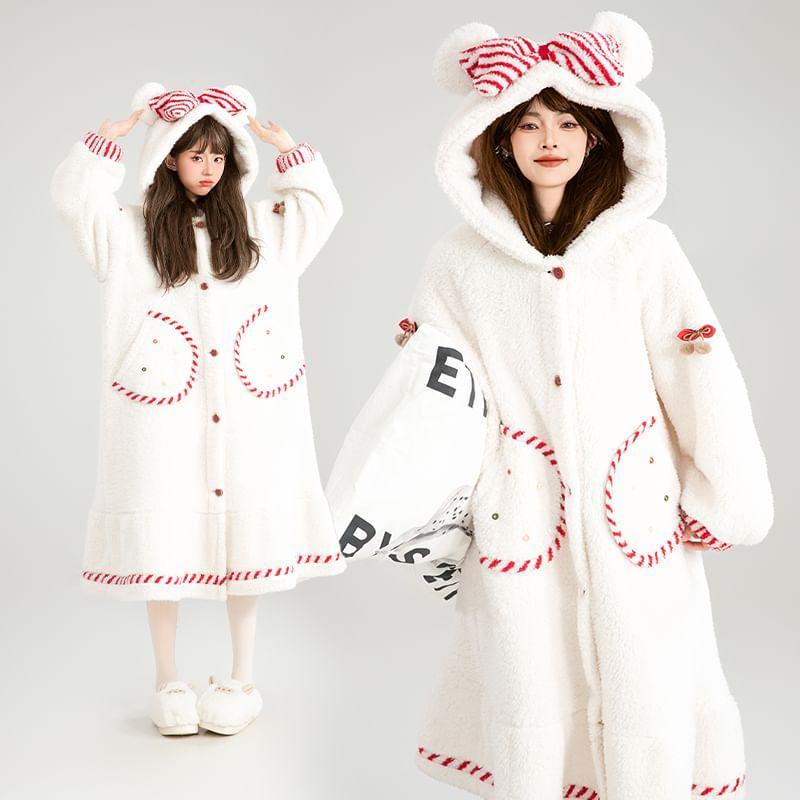 Hooded Stitching Pajama Robe Product Image