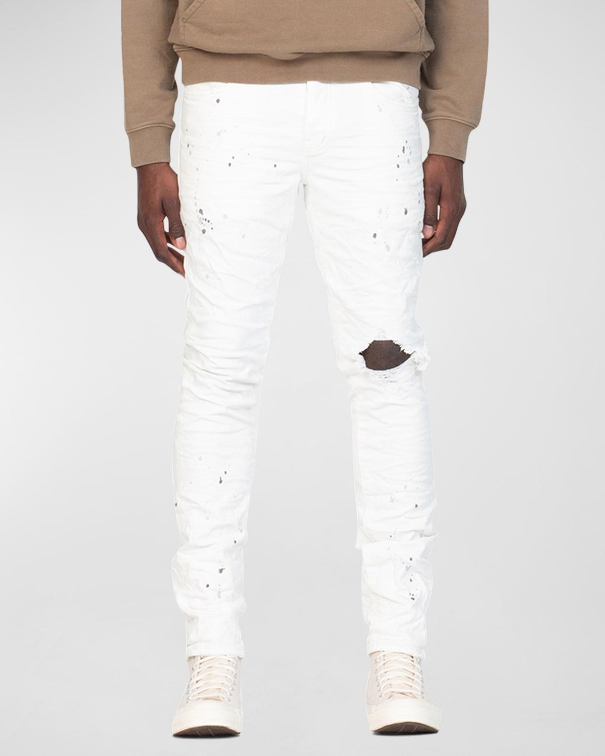 Mens P001 Optic White Paint Blowout Skinny Jeans Product Image