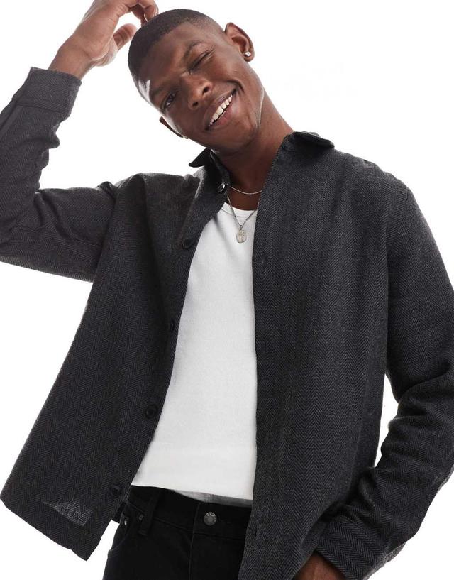 ASOS DESIGN wool look overshirt in charcoal Product Image