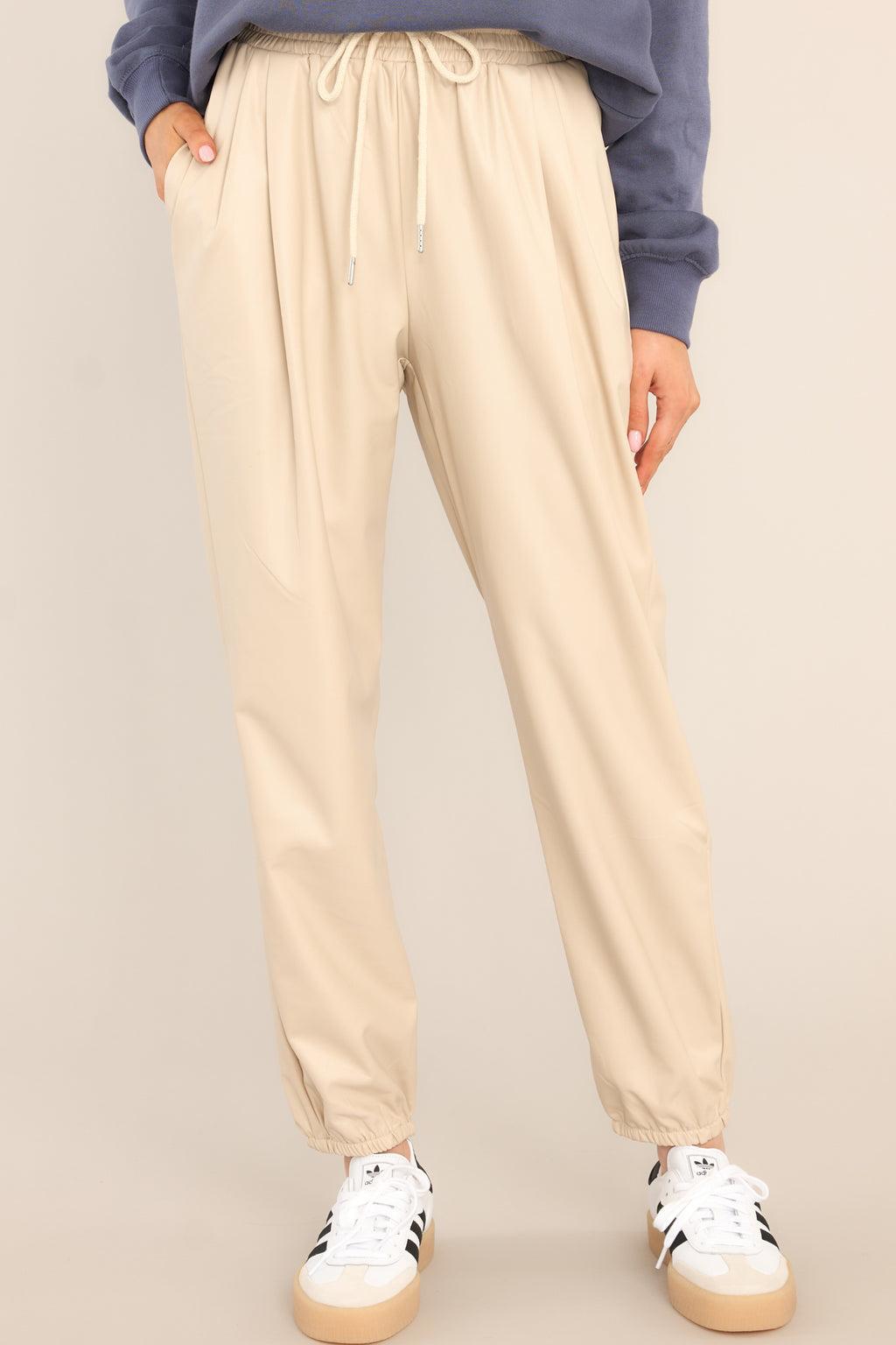 Wishful Dreamer Beige Faux Leather Joggers Product Image