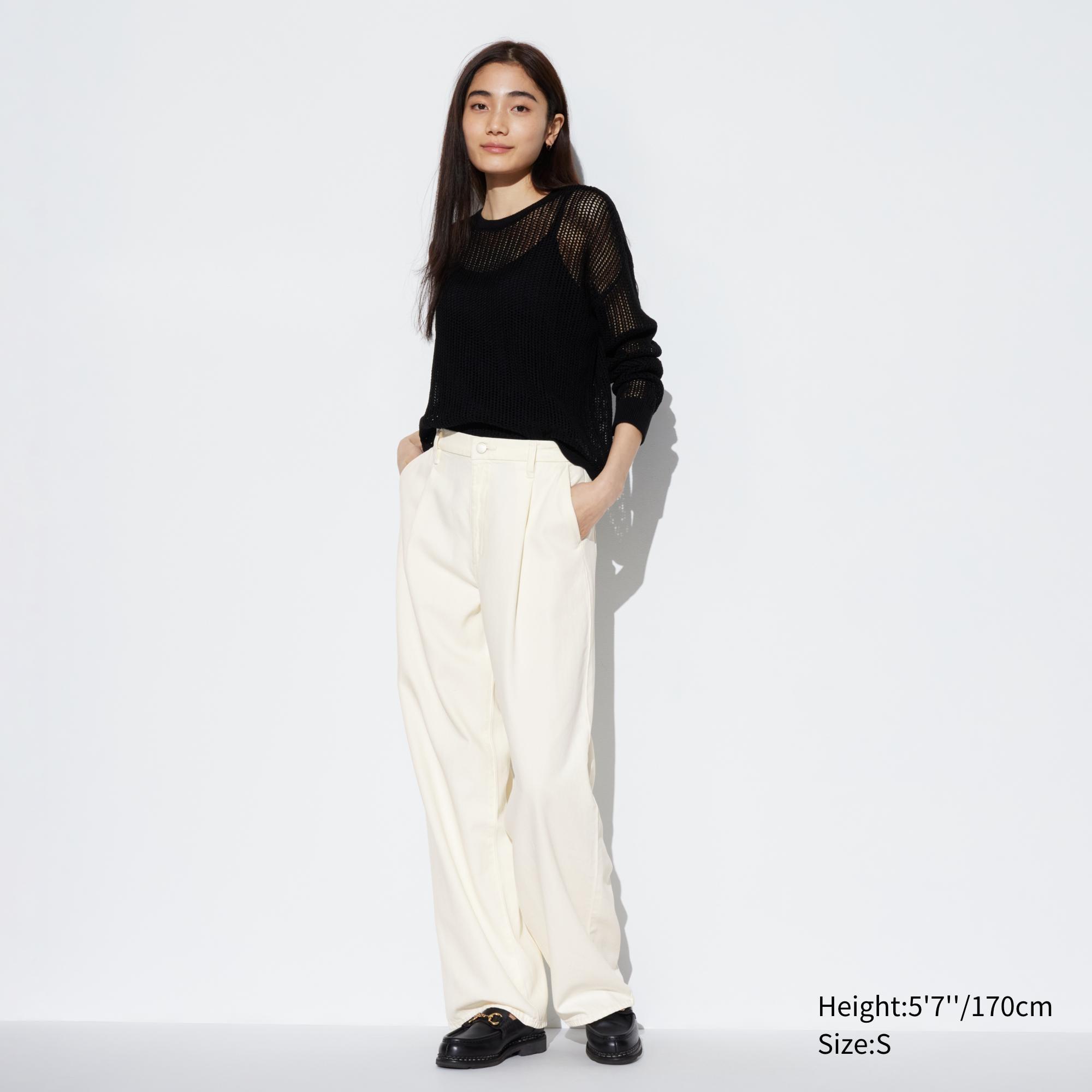 Womens Drapey Denim Pleated Pants Natural 2XL UNIQLO US Product Image