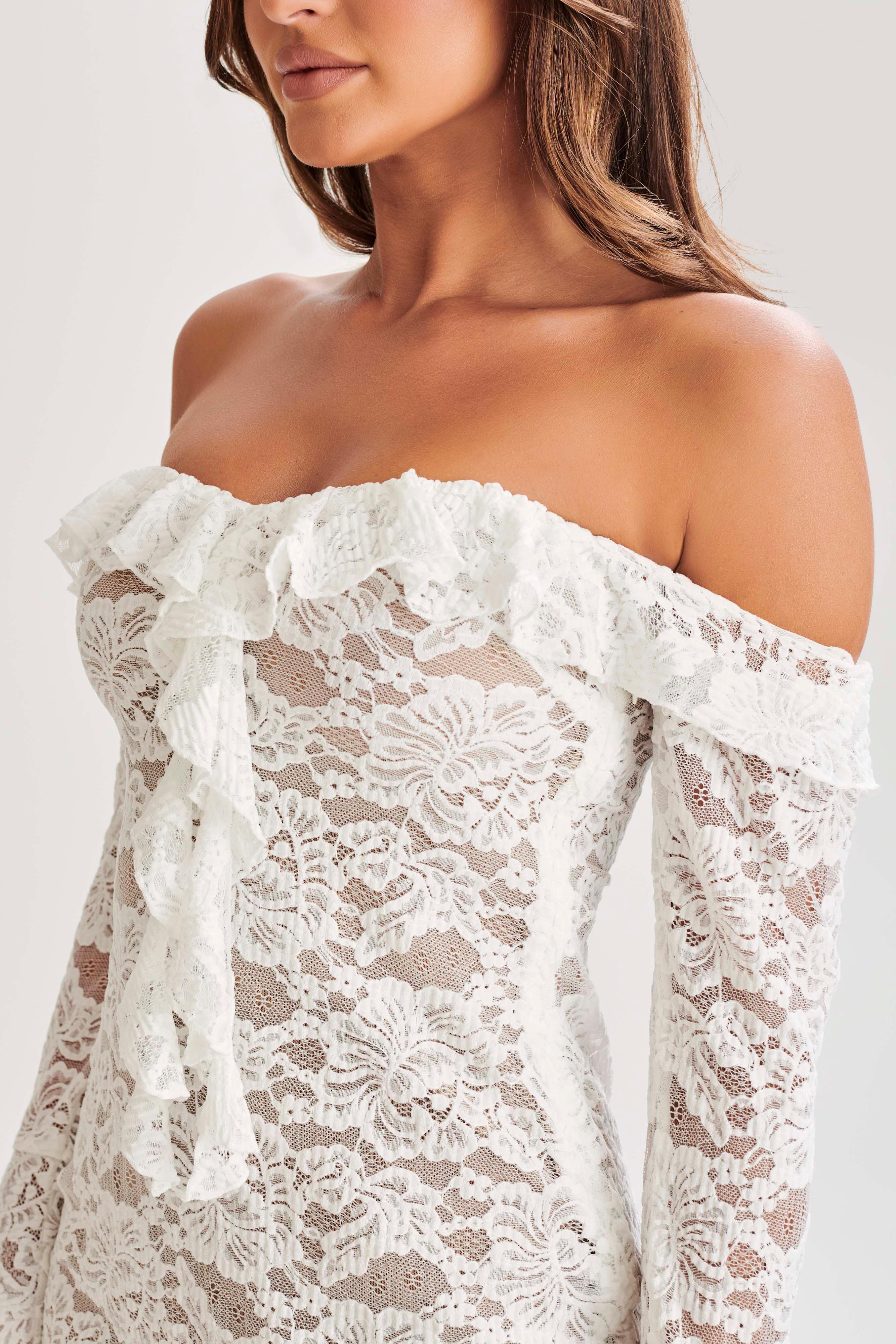 Lindsey Lace Plisse Mini Dress - Ivory Product Image