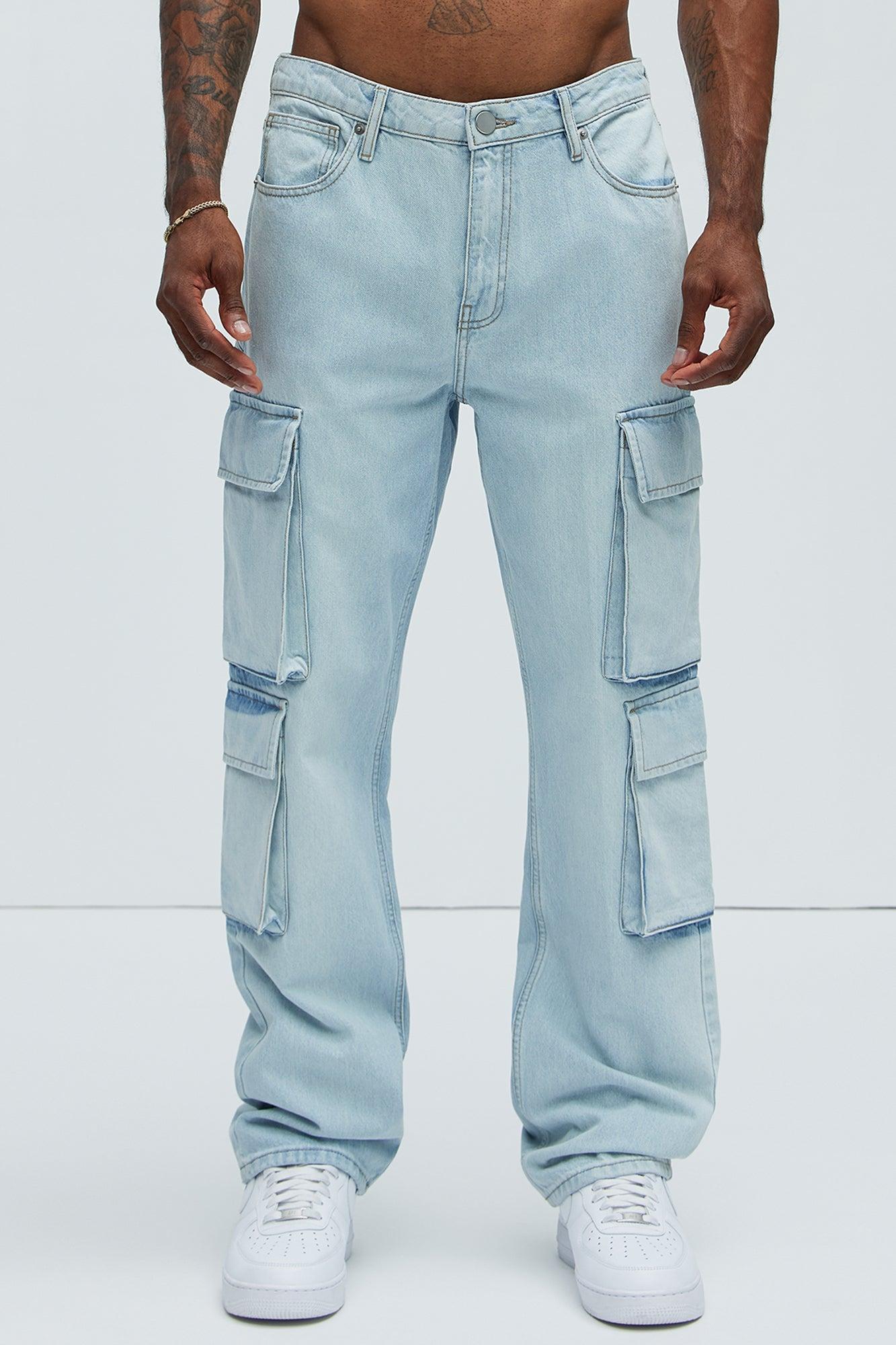 Perry Straight Cargo Jeans - Light Blue Wash Product Image