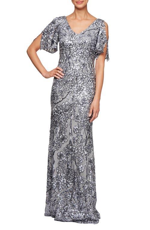 Alex Evenings Sequin Lace Cold Shoulder Trumpet Evening Gown Product Image