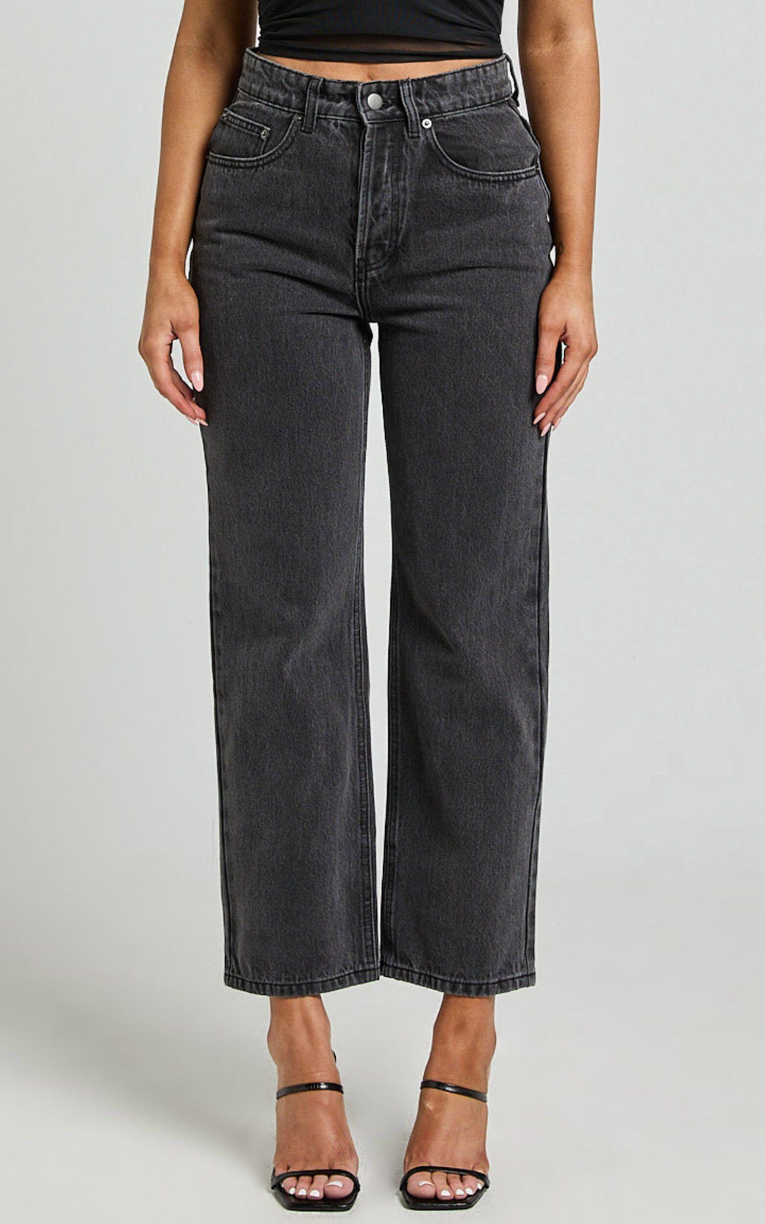 Wilkins Jeans - High Waisted Straight Leg Cropped Hem Jeans in Washed Black Product Image